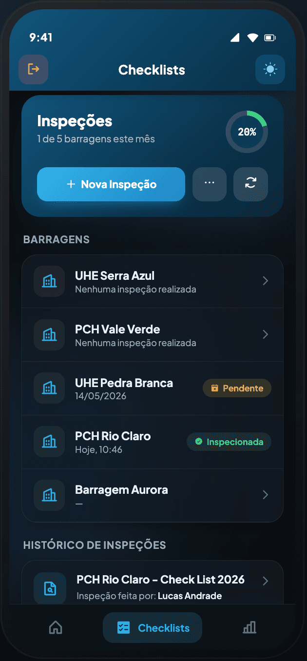 App de campo — Inspeções & checklists