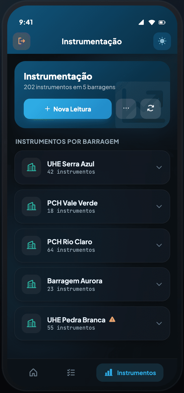 App de campo — Instrumentação